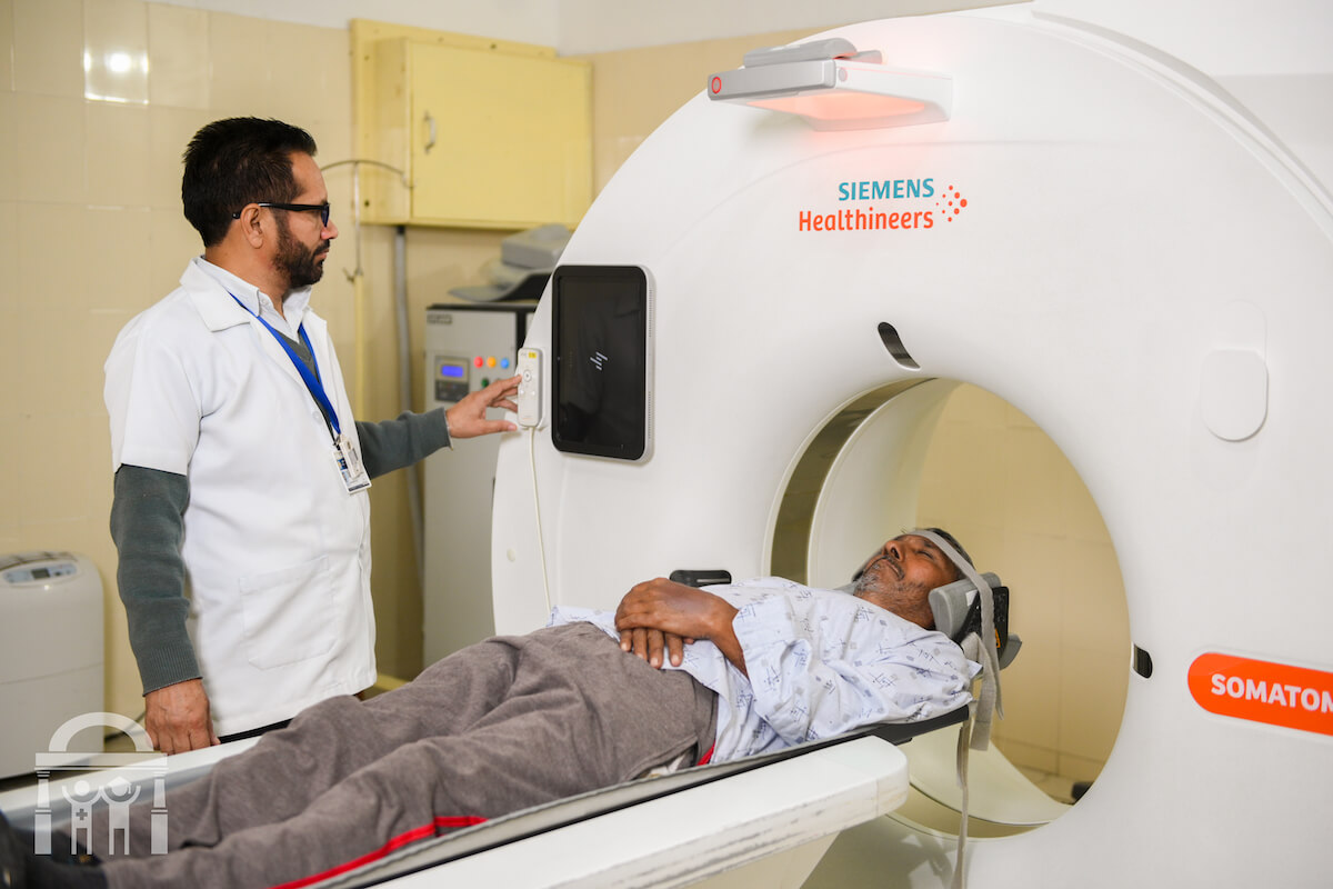CT scan with patient and technician at Guru Nanak Mission Hospital Dhahan Kaleran